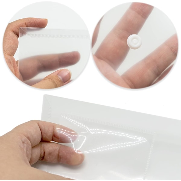A4 plastfickor, 10-pack genomskinliga mappar plastmapp dokumentfickor kuvertmappar med etikettficka och knapp för skola, hem,