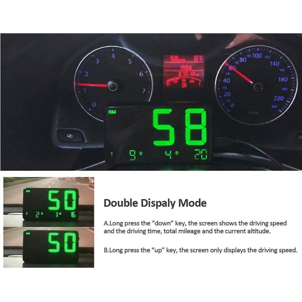 Car Hud Head Up Display, C80p Digital Gps Speedometers Med Mph/kmh Hastighetsvarning Trötthetskörningslarm 4,5 Tums Led-skärm, För Alla Bilar