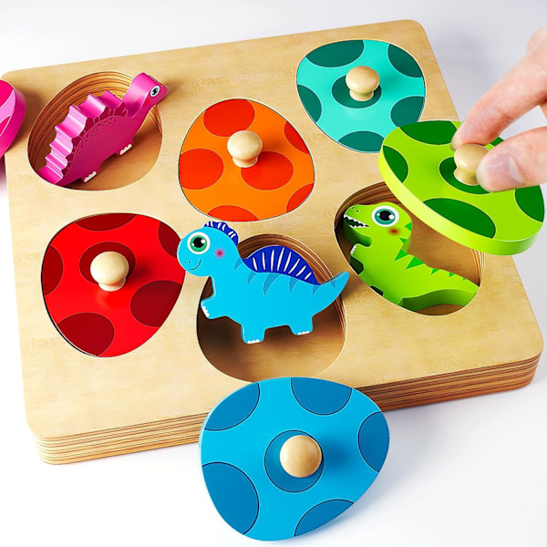 Puslespill for småbarn 1-3 år, Montessori-leker for 1 2 år gamle gutter og jenter, bursdags- og påskegaver, dinosaur-match-egg-pluggpuslespill, førskolelæringsspill