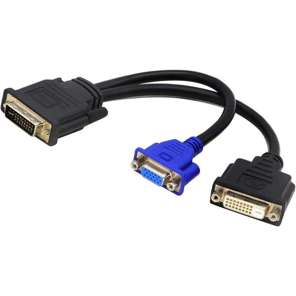 Wyse DVI-I Splitter-kabel - DVI-I(24+5) han til DVI-D(24+1) og VGA (HD15) hun Sammenlignelig med Wyse DVI Digital Y-kabel (DVI-I til DVI-D og VGA)（9 I