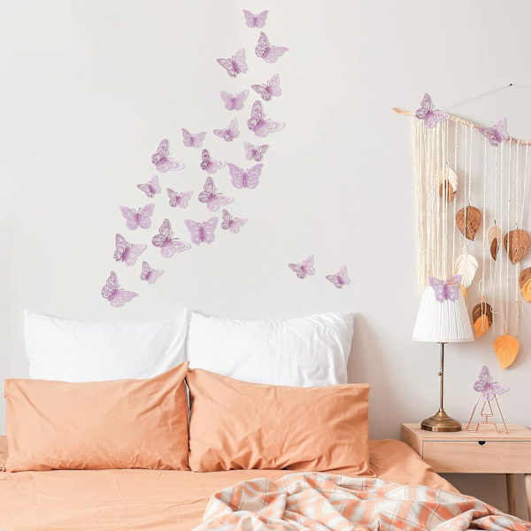 72 kpl perhoskoristeita, 3 kokoa 3 tyyliä, 3D perhosseinäkoriste, perhosjuhlakoristeet, syntymäpäiväkoristeet, perhoset askarteluun 72 Pcs, Lavender
