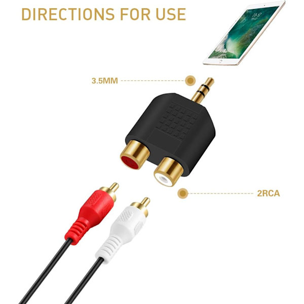 3,5 mm til RCA Splitter Adapter Guldbelagt 3,5 mm Han Stereo til 2 RCA Hun Jack Y Stik Audio Konverter (2 Pak)