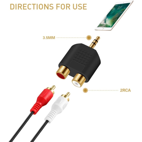 3.5mm to RCA Splitter Adapter Gold Plated 3.5mm Male Stereo to 2 RCA Female Jack Y Plug Audio Converter (2 Pack)