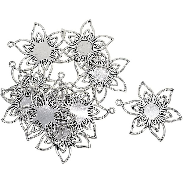 10 stk. Tibetansk sølv filigran blomst cameo cabochon indstillinger vedhæng emner bakke base 10mm (d-583-a)
