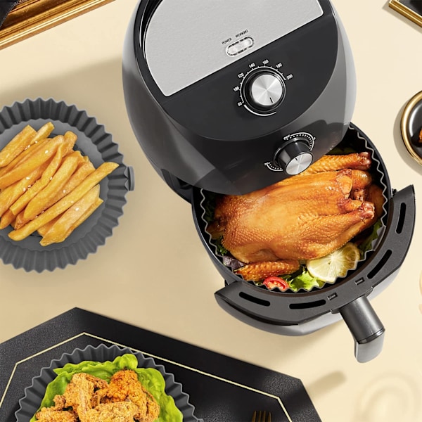 Airfryer silikonform, 2-pak gjenbrukbare airfryer-innlegg, airfryer-tilbehør, kjøkkenutstyr erstatning for engangs bakepapir