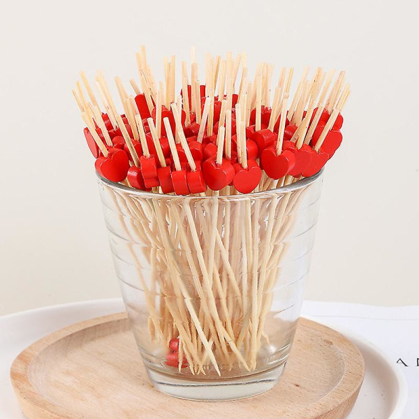 Cocktail Sticks Wooden Accessories Food Sticks 100 Fruit Sticks Heart Shaped Decorative Cocktail Sticks For Party Drinks Red