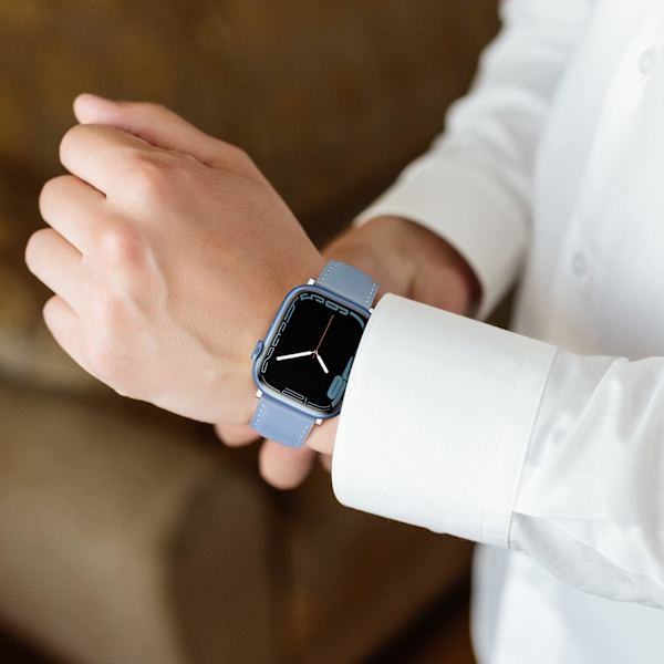 Remmar kompatibla med Apple Watch-rem 45mm 44mm 42mm 41mm 40mm 38mm, dam- och herrremmar i läder, ersättningsband kompatibla med iWatch Series 7 Sierra Blue 41mm/40mm/38mm