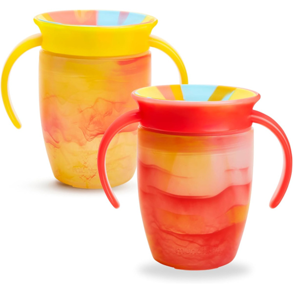 Miracle 360 6+ Måneder 7oz Baby Sippy Cups (2-pak), Fri Flow Bæger til Småbørn, Træningskop, BPA-fri, Spildfri, Opvaskemaskine-sikker Baby Vand B Red/ Yellow