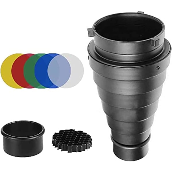 Fotoconic Metal Conical Snoot with Honeycomb Grid & 5pcs Color Filter Kit for Bowens Mount Studio Flash Strobe Monolight