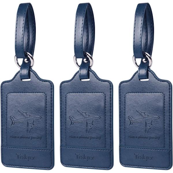 3 kappaleen matkalaukkutagit, PU-nahkaiset matkalaukkutagit matkalaukuille, matkalaukkujen nimikyltit nimikortilla, huomattavat, kestävät, matkatarvikkeet, sininen Blue 2.7 x 4.2 inch/6.8 x 10.7 cm