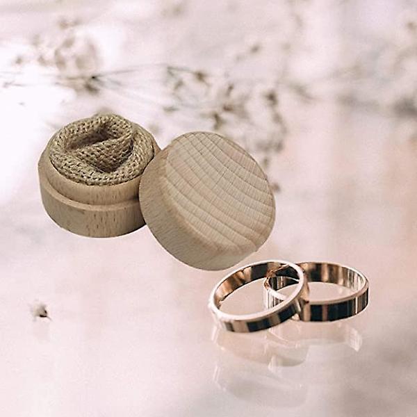 2 stk. Mini Rund Træ Ring Smykker Ring Æske Bryllup Ring Æske Massivt Træ Æske Opbevaringsæske