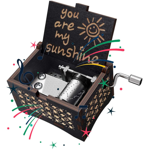 You are My Sunshine Music Box, trælasergraveret vintage sød miniboks Bedste gave til kone Datter Søn Far Mor Bryllupsdag Fødselsdag Tak You Are My Sunshineblack