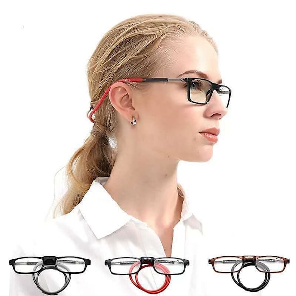 Läsglasögon High-end Magnetisk Hals Fashionabla Läsglasögon (1 Styck, Svart Grå)