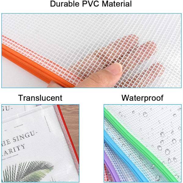 A5 Plastik Zip-mapper - 24 stk. A5 Mesh Lynlåspose Plastik Zip Lock-poser Dokumentmapper Fil Lynlåsposer Rejseopbevaringspose til Kontorartikler 12 Colours  24 PCS A5