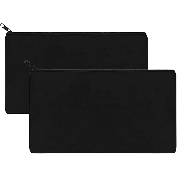 Svart-2 delar Canvas kosmetiska väska Blankt case Multifunktionell blixtlåsväska Gör-det-själv handgjord resväska Dam kosmetisk handväska Smyckesväska mapp (12cm*21cm