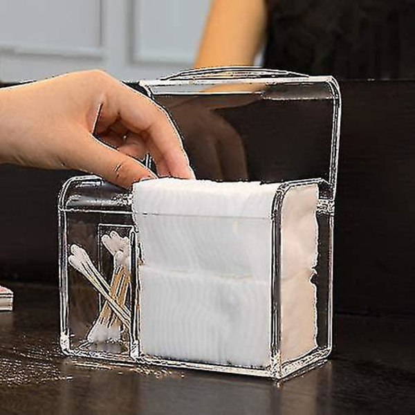 Q-tips holder dispenser for bomullsballer, bomullspinner, bomullsrondeller, tanntråd, 3 roms apotekerkrukker i plast, organisering og oppbevaring på badet, v