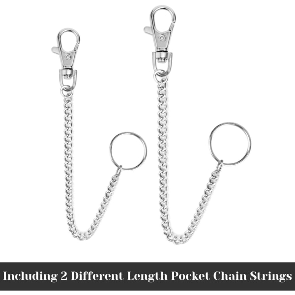 2 stk. kæde bæltesæt, tegnebogskæde, bukse kæde, lommekæde med nøglering til bukse bælte jeans tegnebøger og nøgler (16” & 18”)