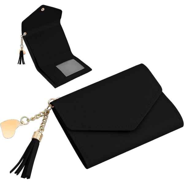 Musta - Naisten nahkainen lompakko, naisten pieni kolikkolaukku, nahkainen korttikotelo, naisten taitettava nahkainen kolikkolaukku käteisellä luottokorttitelineellä (1 piirakka
