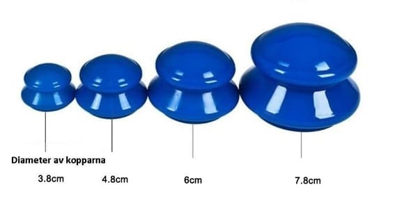 Silikone massagekopper, blå - cupping sæt