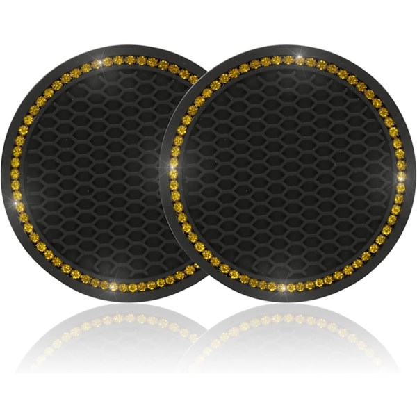 2 stk. Universal Auto Anti-Slip Kopholder Indsats Coaster, Bil Kopholder Coaster, Bling Krystal Rhinestone Bil Interiør Tilbehør, Sort - Ye Blackyellow