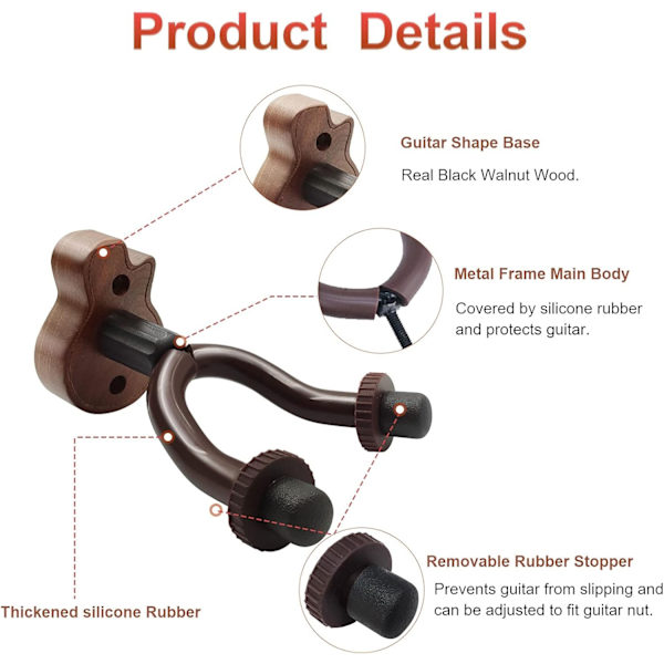 2-pack Gitarr Väggfäste Krokar, Akustisk Gitarrställ Väggfäste Gitarrkrokar Väggfäste, Universal Krok