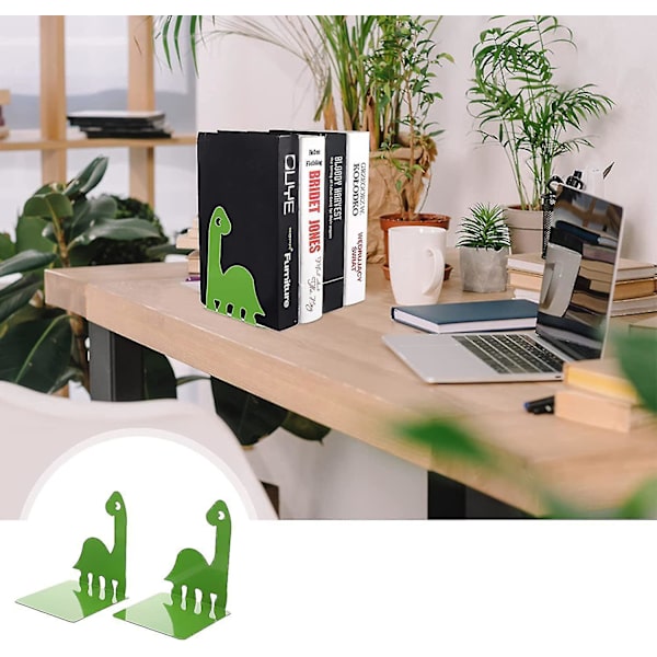 Bogstøtter i jern, tegneserie-dinosaurdesign, skridsikre bogstøtter, 1 par