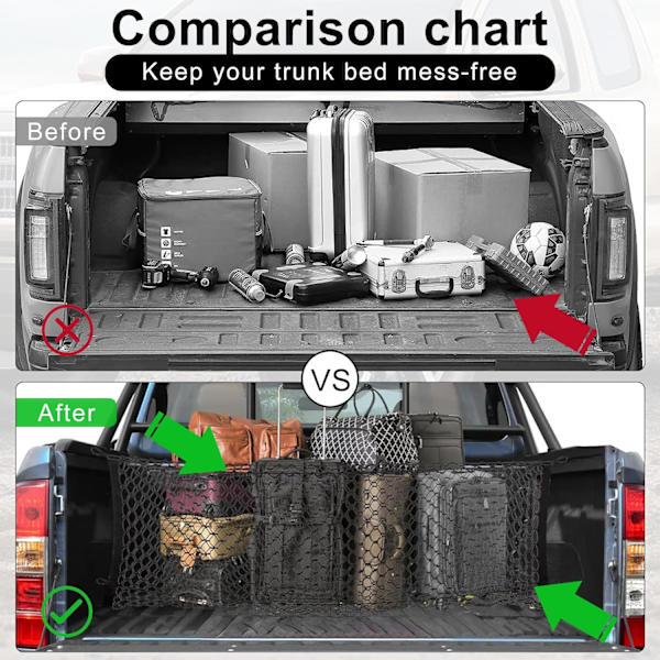 2-pack lastnät, stretchbart, justerbart bagagenät med krok, tillbehör för pickup-sängdelare och förvaring, kompatibelt 43.3x15.8 Inch 50×18 Inch