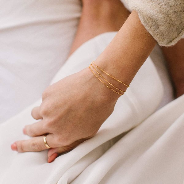 Armbånd for kvinner 14K gullbelagt kjede delikat smykke søtt for jenter 3 Layer Satellite Chain Gold 2 Layer Satellite Chain