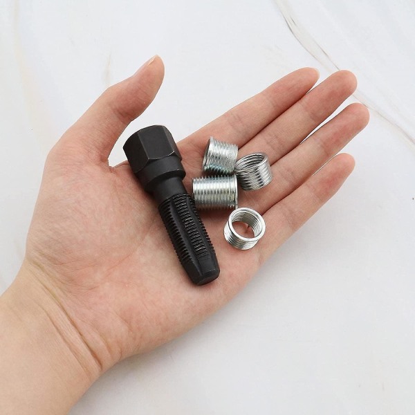 Tennplugg gjenskru sylinderhodeverktøysett Innsatser Gjengeinnsats Reamer Tap for tennplugger (1 sett, svart)