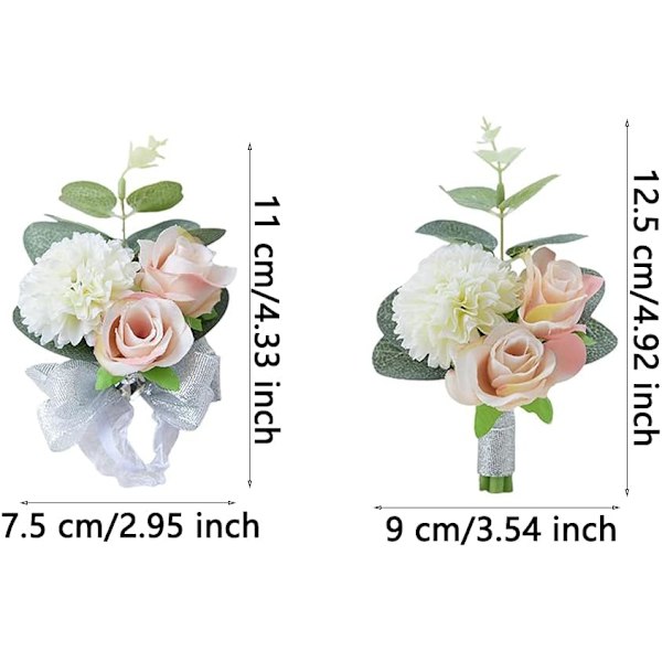2 stk. brude håndledsbuket, håndledsbuket blomstersæt, bryllupsbuket håndledsblomst dekoration, håndlavet brudgom boutonniere, armbånd og corsage Weiß