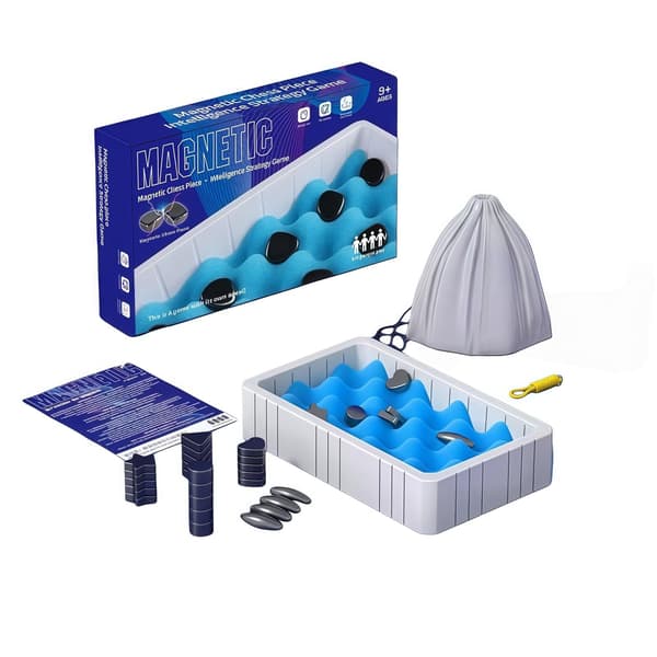 Bärbart magnetiskt schackset, perfekt för resor och camping.