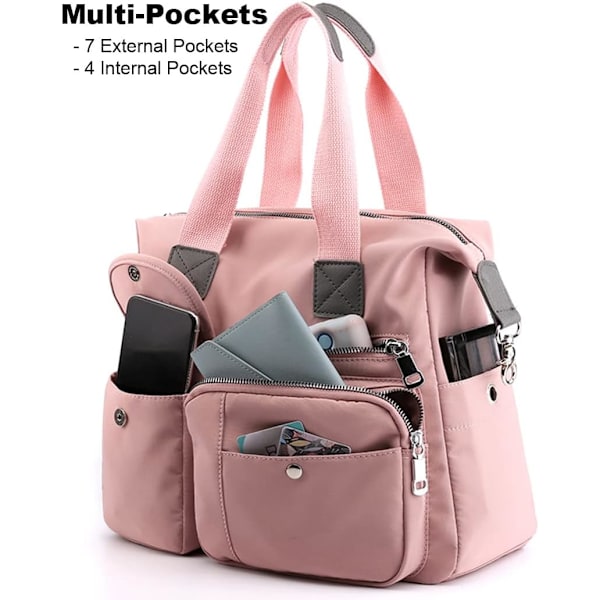 Tote tasker til kvinder - stilfuld nylon skuldertaske - håndtaske med top håndtag - multi lommer - arbejdstasker - vandafvisende rejse crossbody messenger taske