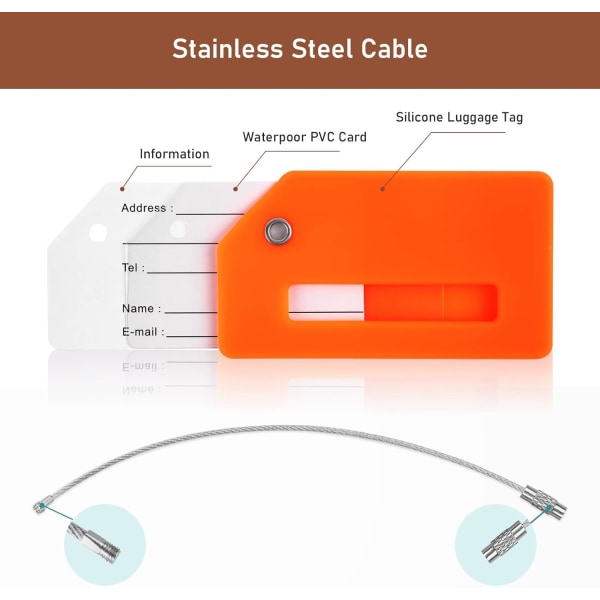 2 st bagageetiketter, silikonbagageetiketter, resväskans ID-etikettset, handväskans etiketter resetillbehör för incheckat bagage, handbagage och #1 Orange 2PCS ^1 2PCS