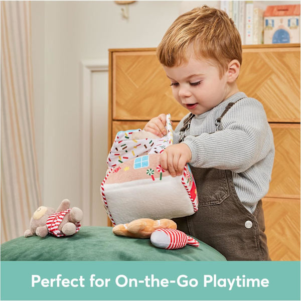 Baby Play Soft Collection, Minun Ensimmäinen Piparkakkutalo 5-osainen Leikkiseti Ratinan, Piipon ja Rypistyspehmolelujen kanssa, Aistipeli Vauvoille, 7.5u2 Gingerbread House