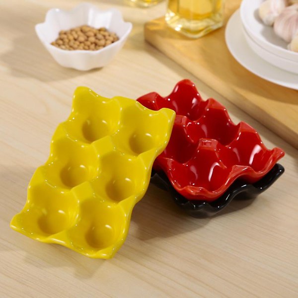 1 st ägghållarbricka, keramisk äggbehållare för kylskåp Kylskåp Bänkskiva Display Kök（gult）