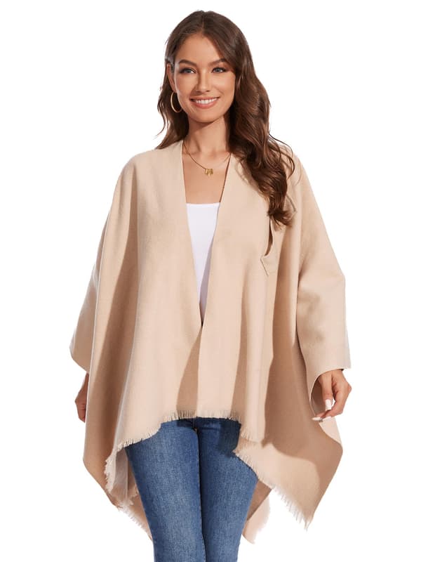 Elegant damesjal, åben front cape poncho, blød og egnet til forår, efterår og vinter.