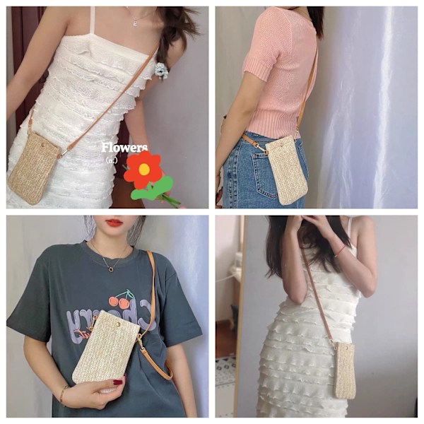Liten Axelväska, Mobilväska för Kvinnor, Axelväska i Halm, Handväska Vävda Handväska Axelväska Halm Sommar Kvinnor Armor Crossbody Off-white