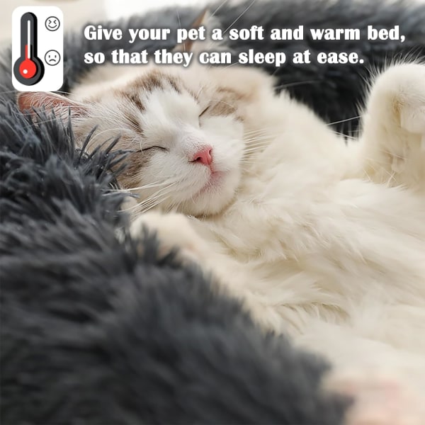 Calming Dog Cat Donut Bed - 23.6in Fluffy Plush Puppy Kitten Cuddler Round Bed, Warm and Soft Pet Cosy Anti Anxiety Beds with Non-Slip Bottom and Dark Grey 60.00 x 60.00 x 20.00 cm (L x W x H)