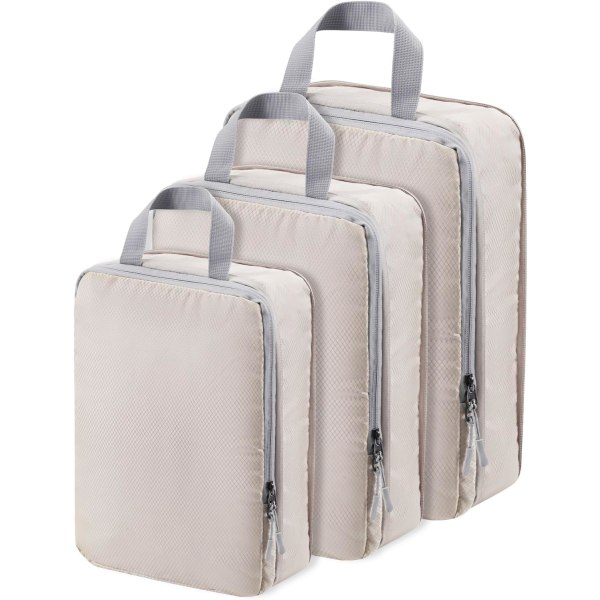 Kompressionsförpackningskuber för resväskor, 3st utdragbar resväska, lättviktspaket för resväskor organizer Förvaringsväskor Trave Beige XL, L