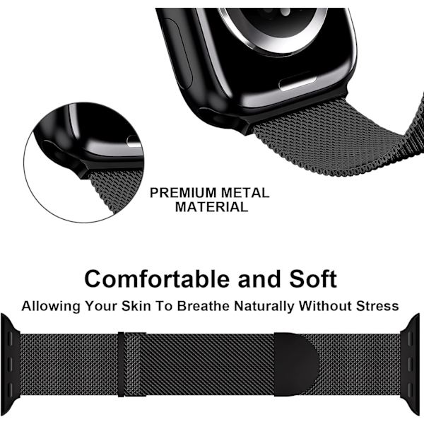 Rem för Apple Watch-remmar 41mm 40mm 38mm för kvinnor och män, dubbelt magnetiskt justerbart ersättningsband för iWatch Series 9 8 SE 7 Black 38/40/41mm