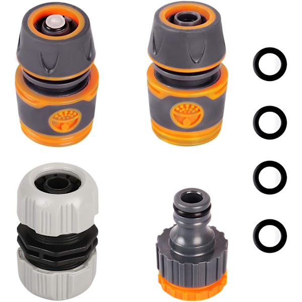4-pakke slangekoblingssæt i plast, rørsamlingskoblingssæt, 1/2\" slangeendeadapter, vandstopkobling, 1/2\"&3/4\" 2 i 1 hane-adapter, et Multisize Connector Suit