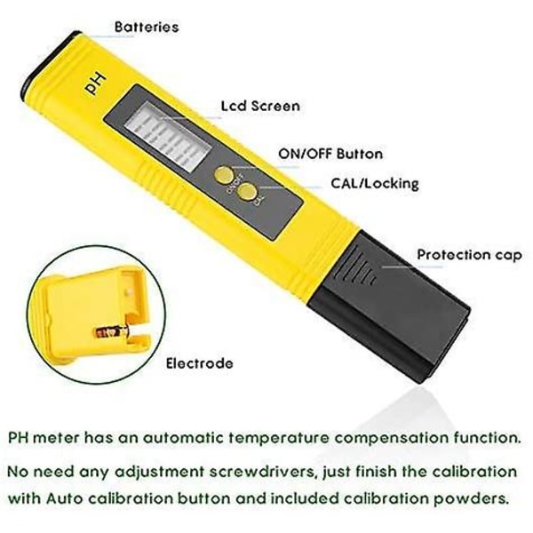 Digital Ph Meter, Bærbar Digital Ph Tester Reader 0.01ph opløsning