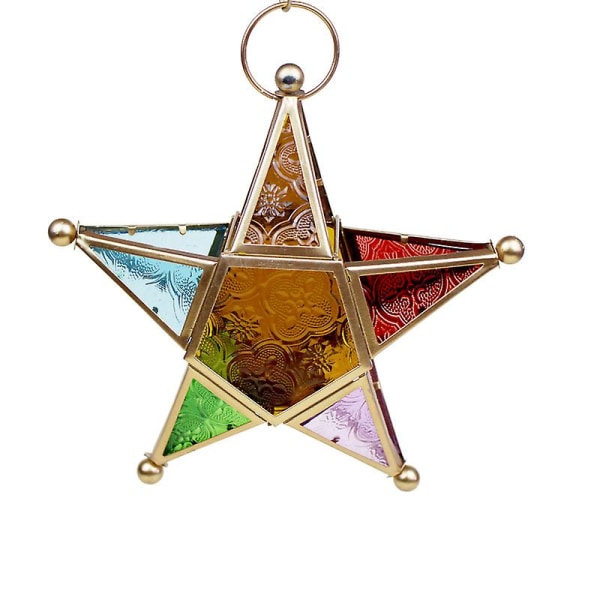 Femtakket stjernekandelaber Hængende glaslanterne i marokkansk stil (1 stk, farverig)