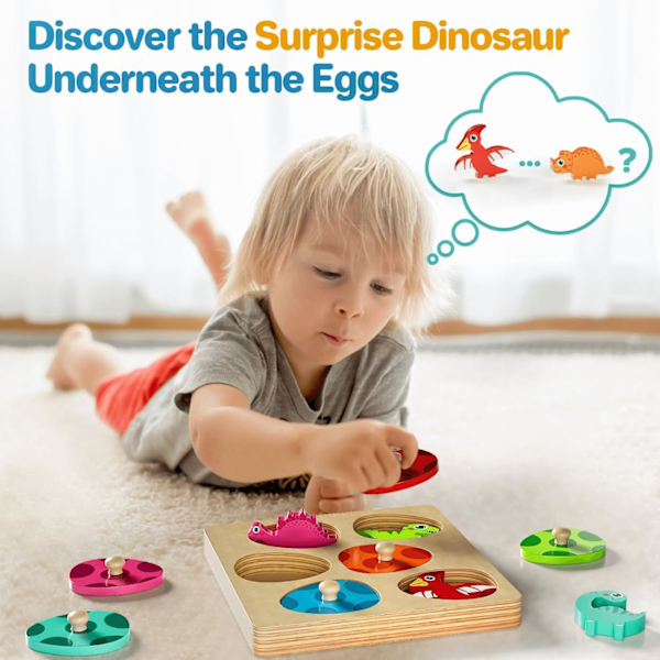 Pussel för småbarn 1-3 år, Montessori-leksaker för 1 2 år gamla pojkar och flickor, födelsedagspresenter, påskpresenter, dinosaurie-matchande ägg-pegpussel, förskoleinlärningsleksaker