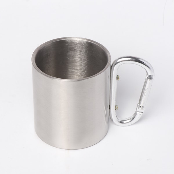 Camping krus, udendørs krus, metal krus, 200 ml, med skruekarabinhage, rustfrit stål, vandreture, trekking, arbejde, sølv