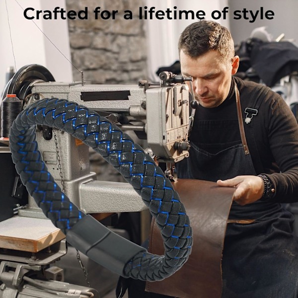 ● Jazz ● Miesten aito nahkainen käsintehty punottu monivärinen rannekoru Titaanimagneettilukko Koko säädettävä 21,5-23 cm Ilmaisella lahjapakkauksella Black Mix Blue 21.5cm
