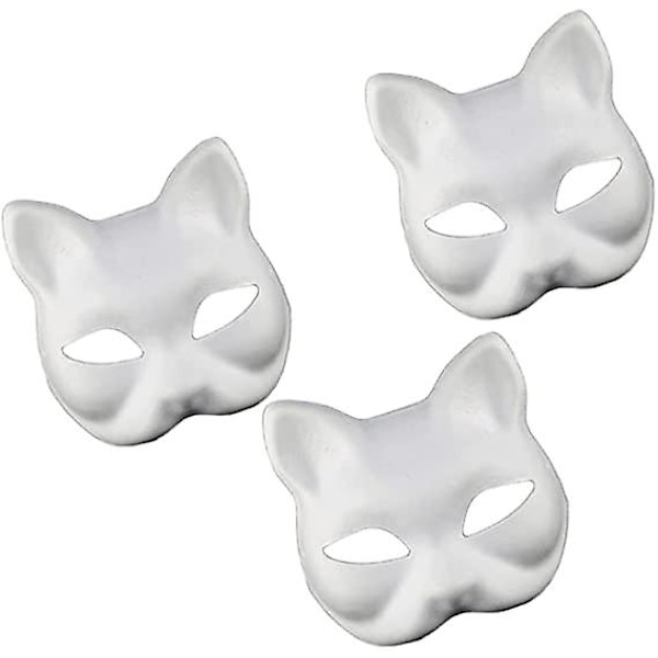 3 st kattmasker vita papper tomma handmålade ansiktsmasker Diy omålade djur halva ansiktsmasker för födelsedagsfest gynnar tillbehör