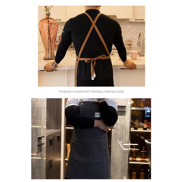 1 x Svetsförkläde - Arbetsförkläde med fickor, justerbar korsryggrem för män och kvinnor, perfekt för trädgård, kök, garage 74 x 67 cm