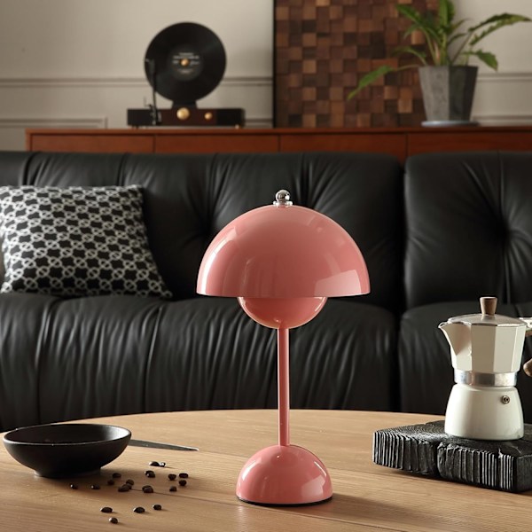 Modern blomkruka sladdlös bordslampa, sladdlös mitten av århundradet lampa, söt batteri svamp bordslampa, liten lampa för nattduksbord, dimbar touch sovrum La Pink