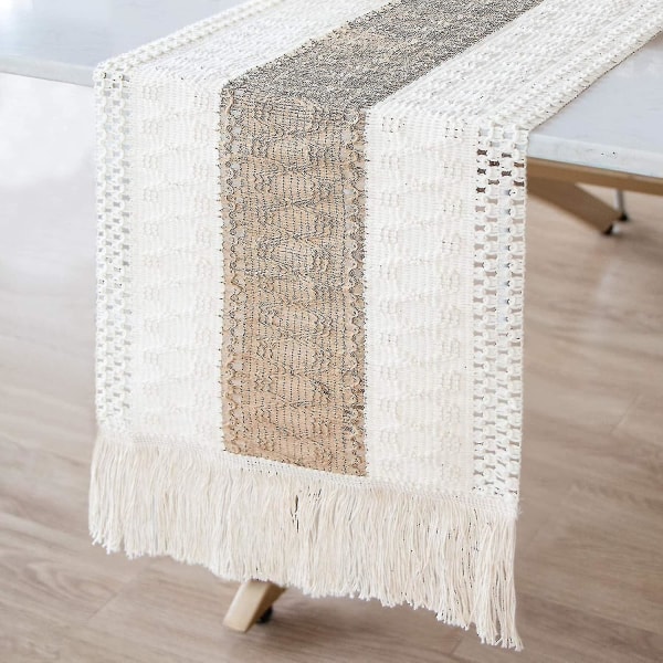 Makrame Bordløper Naturlig Lerret Bordløper, Splicing Bomull Boho Bordløper Med Dusker For Bohemian Bryllup Brude Dusj Rustikk Hjem Farmh